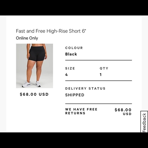 Lululemon Fast and Free High-Rise Short 6" sz 4 black - Picture 5 of 5